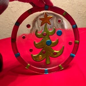 Lori Siebert CHRISTMAS TREE PLATE Dish 8" Glass Fusion NICE Holidays